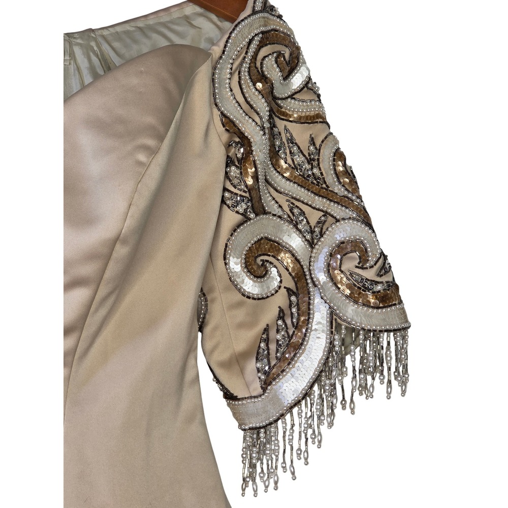 Bob Mackie Isaacson's Atlanta Dress Size 10 Beige Cocktail Party Beaded Sequined - Picture 2 of 11
